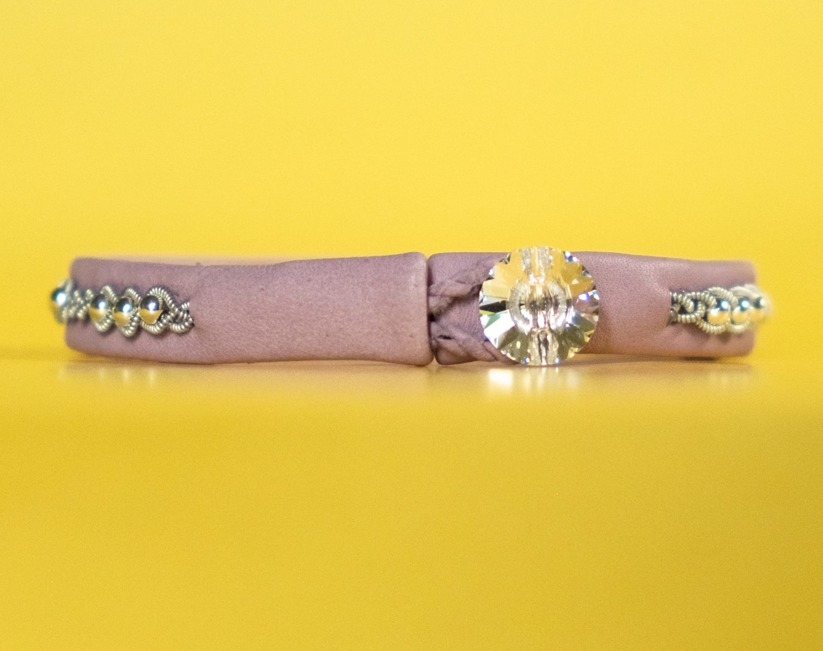 JOHANNA - Pale lilac tin thread bracelet with silver beads and genuine Swarovski crystal button