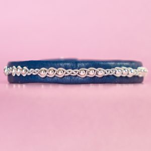 LENA - Dark blue tin thread bracelet with silver beads and genuine Swarovski crystal button