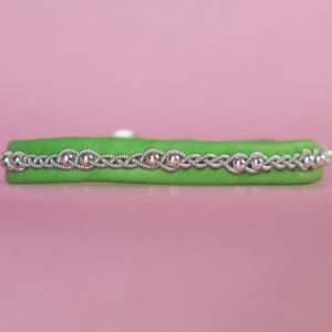 MAJA - Green tin thread bracelet with silver beads and genuine Swarovski crystal button