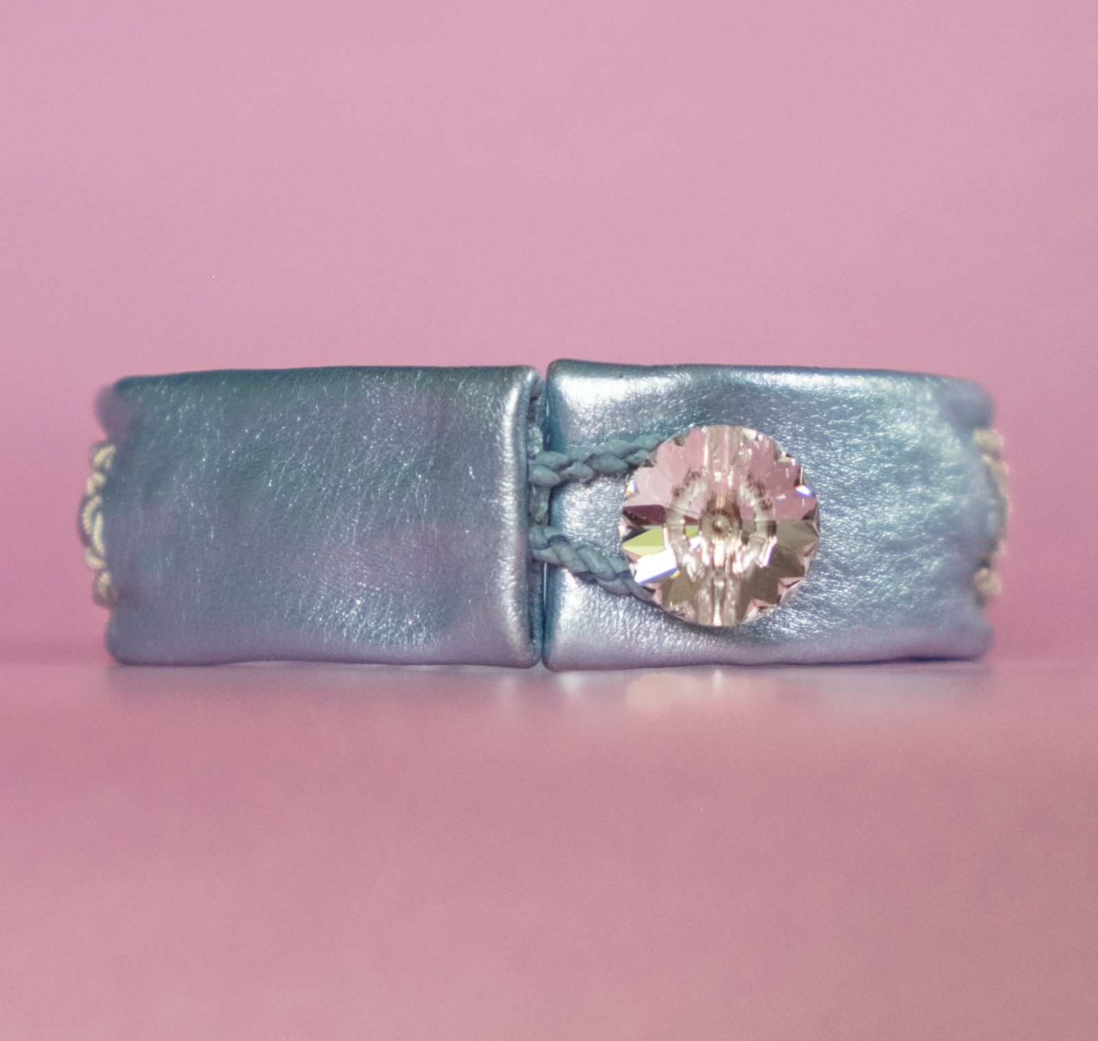 MARIA - Ice blue tin thread bracelet with genuine Swarovski crystal button