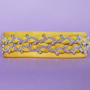 ANETTE - Yellow tin thread bracelet with silver beads and genuine Swarovski crystal button