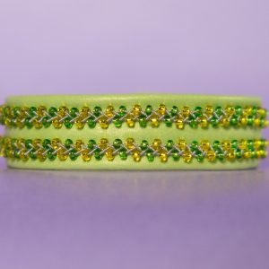 FELICIA - Light green tin thread bracelet with yellow and green Miyuki seed beads and genuine Swarovski crystal button