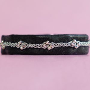 KAI - Black tin thread bracelet with silver (925) beads and genuine jet black Swarovski crystal button